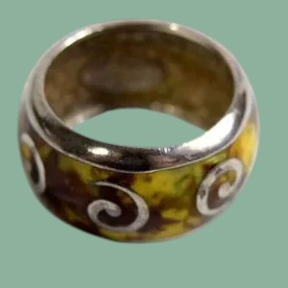 Vintage Flli Menegatti Sterling Silver Modernist Band Ring Swirl Circle Signed - Picture 5 of 5